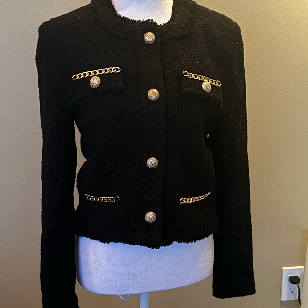 Generation Love Black Blazer with Gold Chain Details